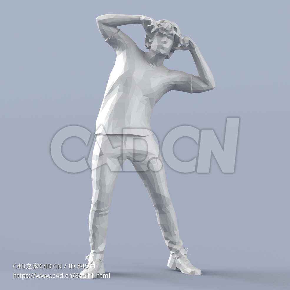 低面多边形卡通人物双手抱头站立的男孩模型 - C4D之家 - 206.jpg