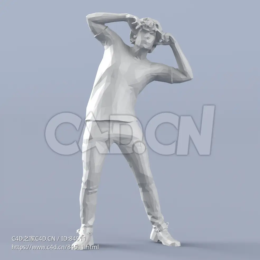低面多边形卡通人物双手抱头站立的男孩模型 - C4D之家 - 206.jpg