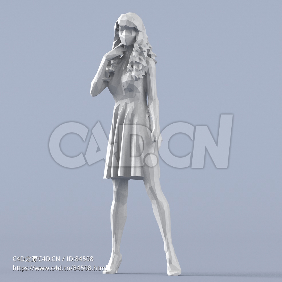 低面多边形卡通人物站立的女性模型 - C4D之家 - 203.jpg
