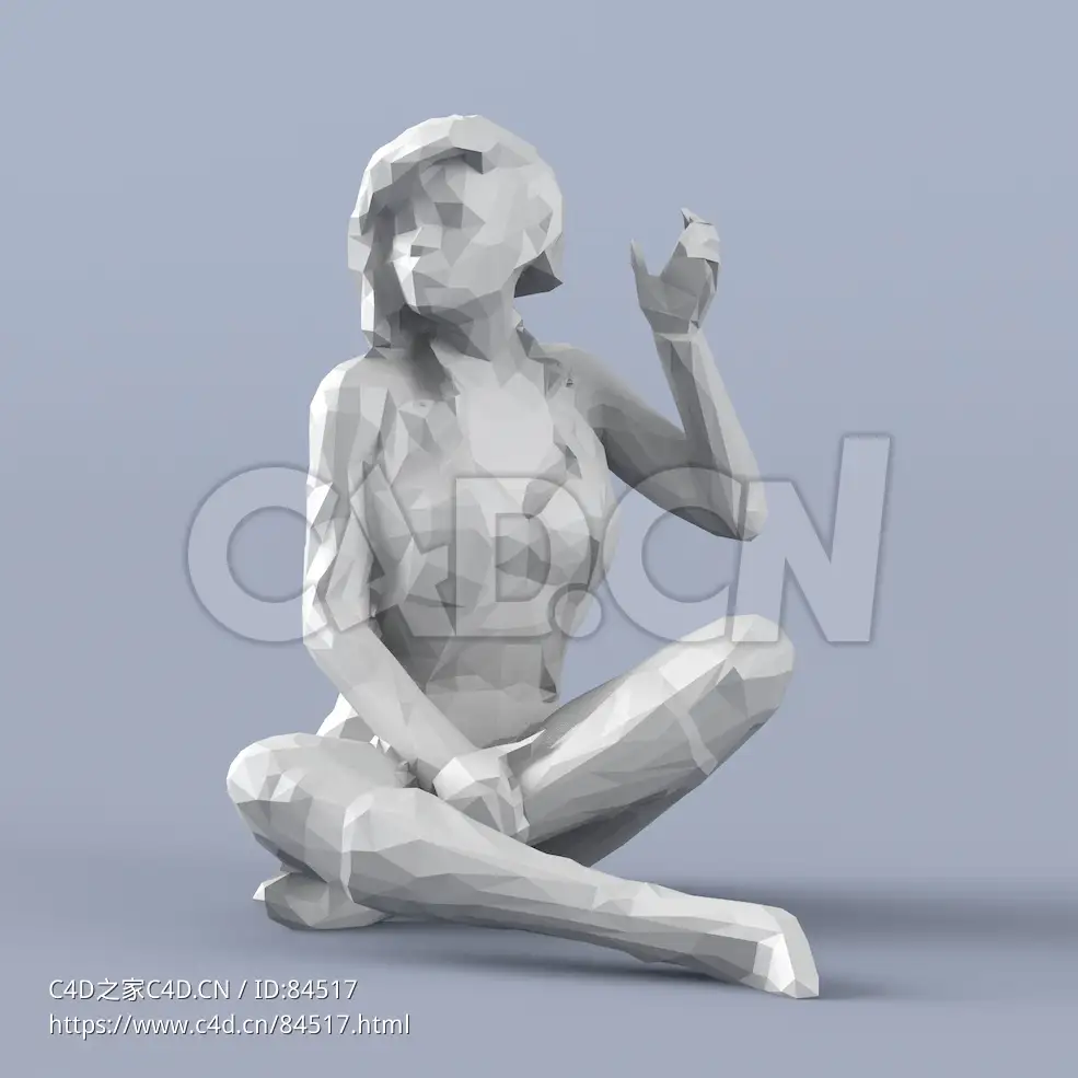 低面多边形卡通人物盘腿坐地上的女人模型 - C4D之家 - 212.jpg