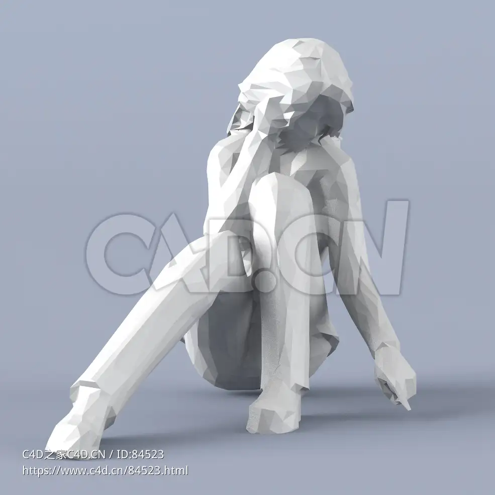 低面多边形卡通人物坐地上画画的女人模型 - C4D之家 - 218.jpg