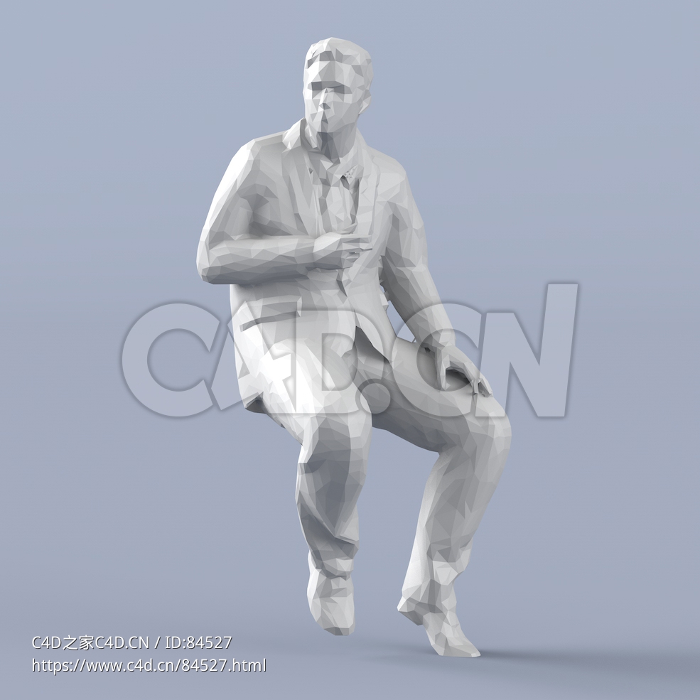 低面多边形卡通人物穿西装坐着的中年男人模型 - C4D之家 - 222.jpg
