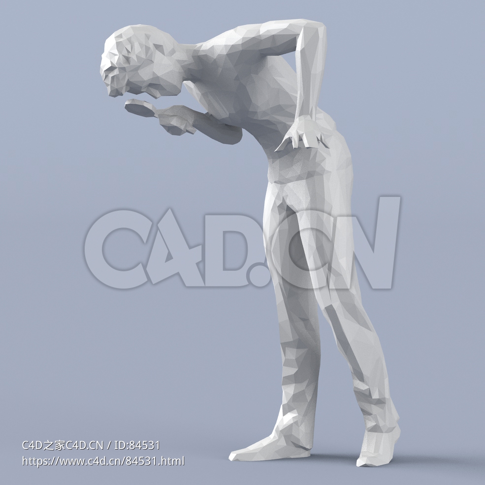 低面多边形卡通人物拿放大镜弯腰查看的男人模型 - C4D之家 - 226.jpg