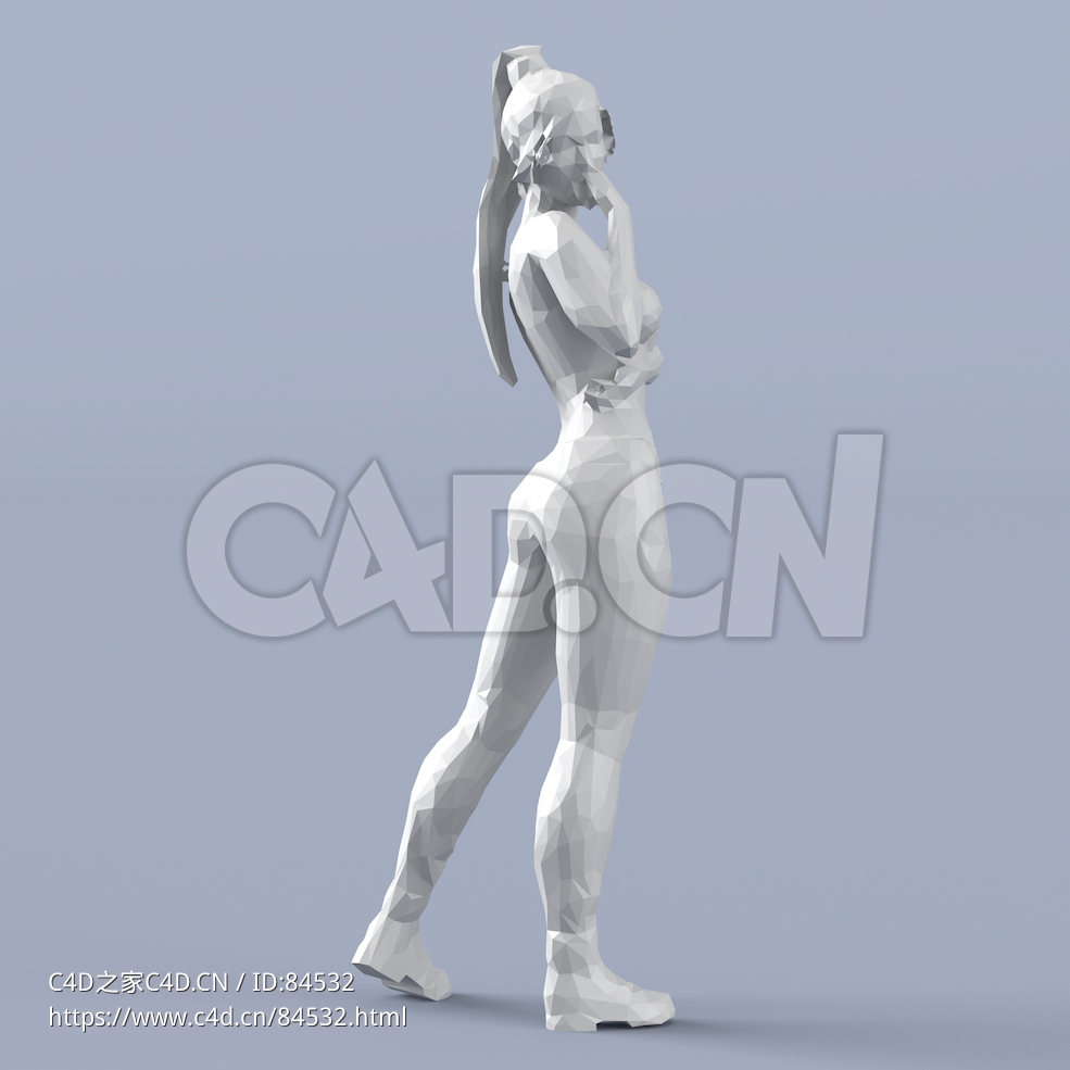 低面多边形卡通人物回首看的马尾辫女孩模型 - C4D之家 - 227.jpg
