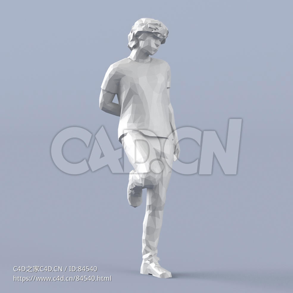 低面多边形卡通人物背靠墙体的男孩模型 - C4D之家 - 235.jpg