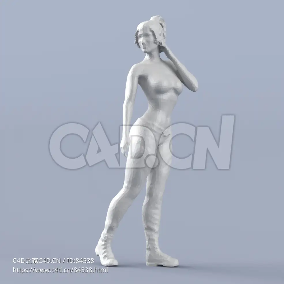 低面多边形卡通人物扭头看的女人模型 - C4D之家 - 233.jpg