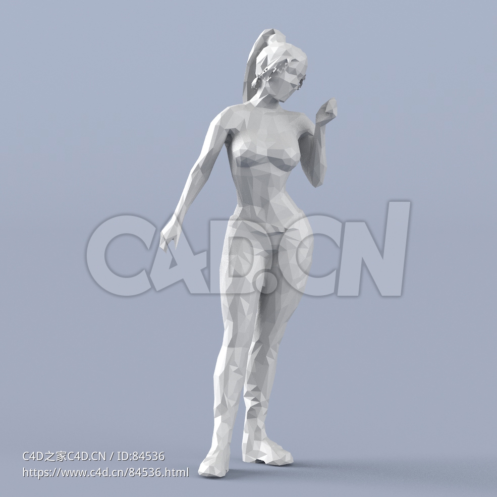 低面多边形卡通人物站着的年轻女孩模型