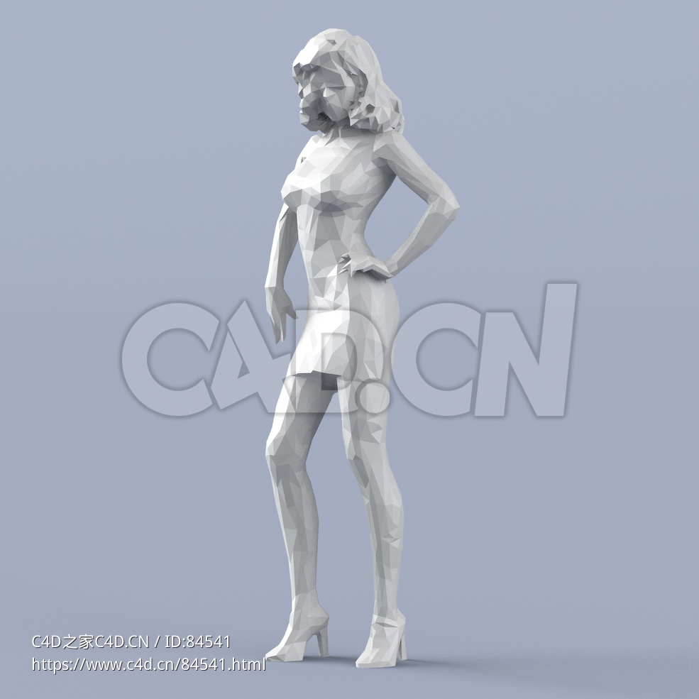 低面多边形卡通人物单手叉腰的时尚女性模型