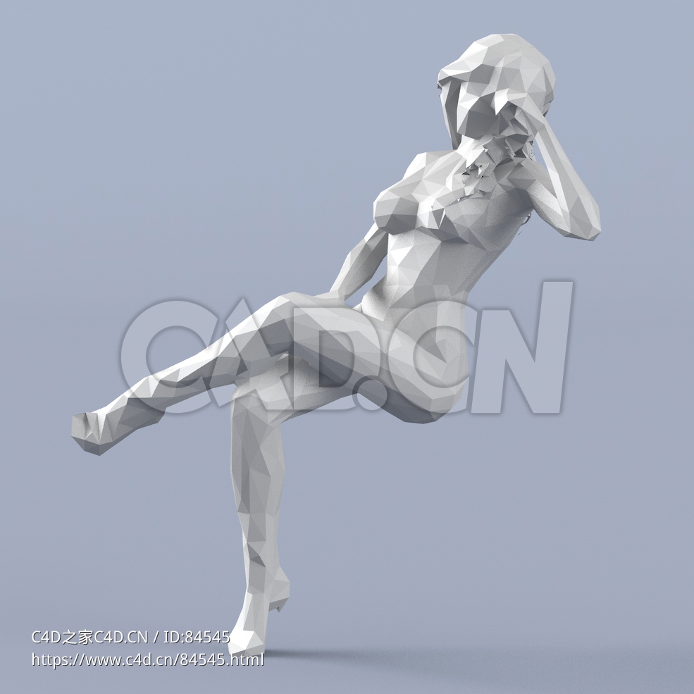 低面多边形卡通人物单手扶头坐着的女性模型 - C4D之家 - 240.jpg