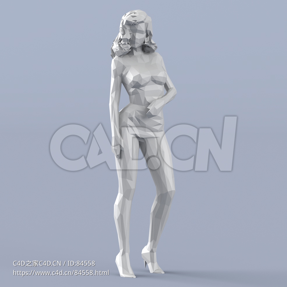 低面多边形卡通人物站立的卷发女性模型 - C4D之家 - 253.jpg