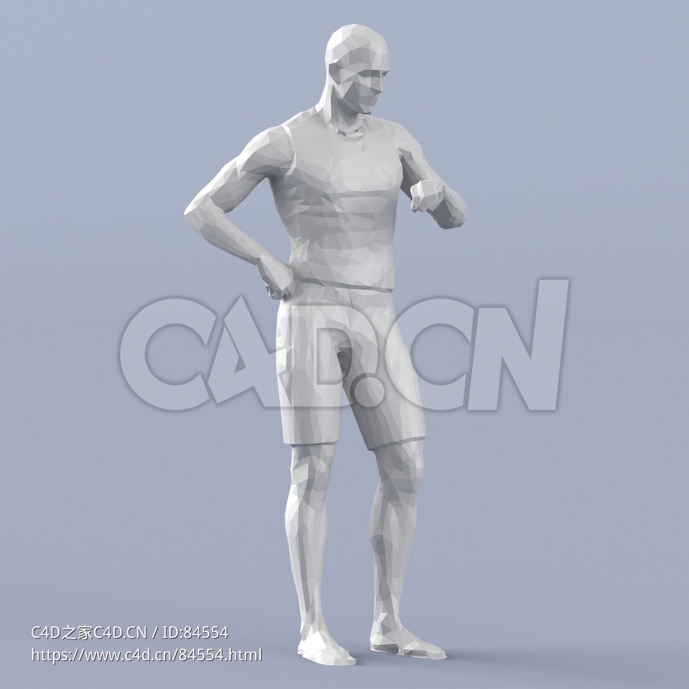 低面多边形卡通人物抬胳膊看手表的男人模型 - C4D之家 - 249.jpg