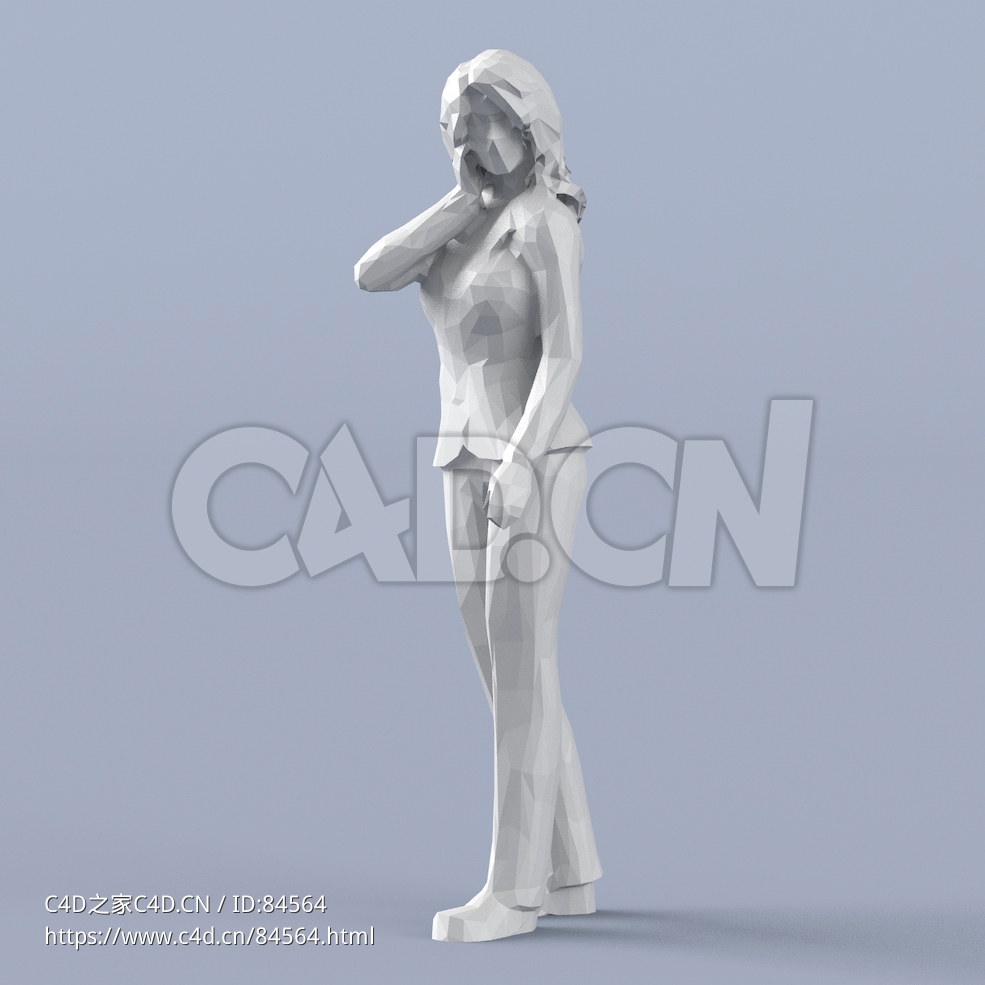 低面多边形卡通人物站着的正装女性模型