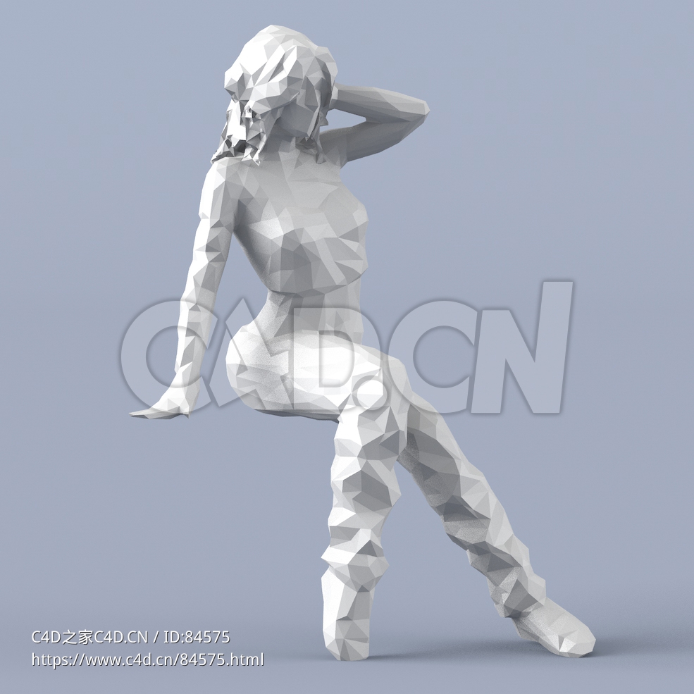 低面多边形卡通人物坐着的女人模型