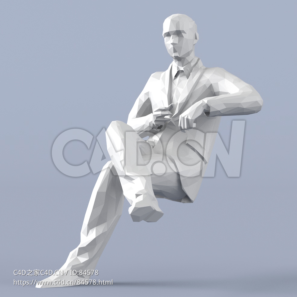 低面多边形卡通人物穿西装坐着的男人模型