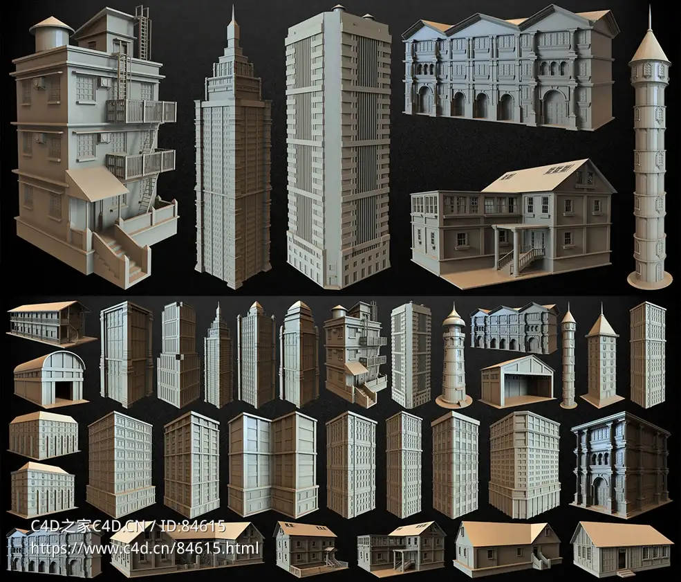 30个复古哥特式风格建筑房子模型合集Pack of 30 Buildings Volume 01