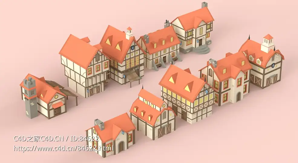 10个卡通别墅房子洋房建筑模型合集Low Poly Medieval Houses