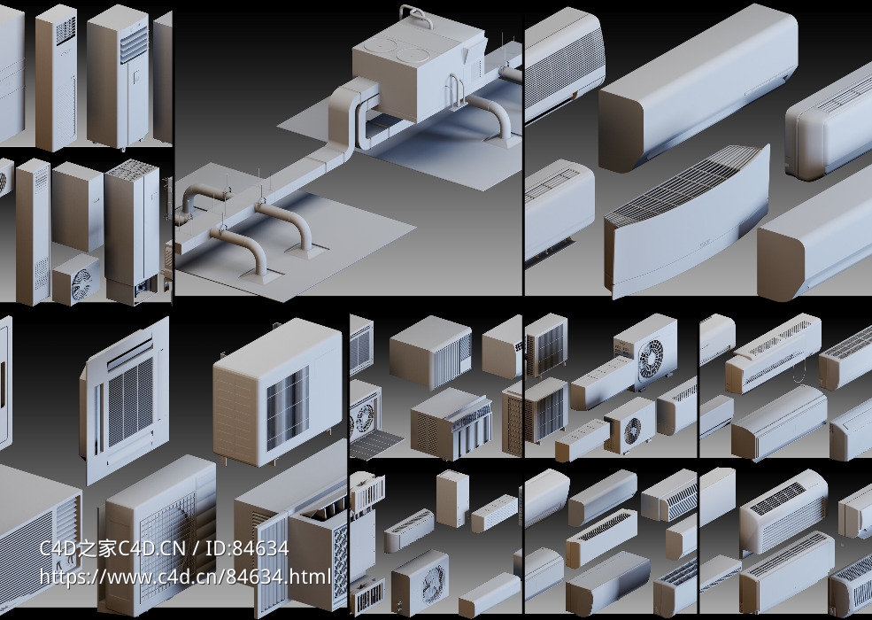 110组空调主机外机设备模型合集+110 Air conditioners- Kitbash- High detail 3d models