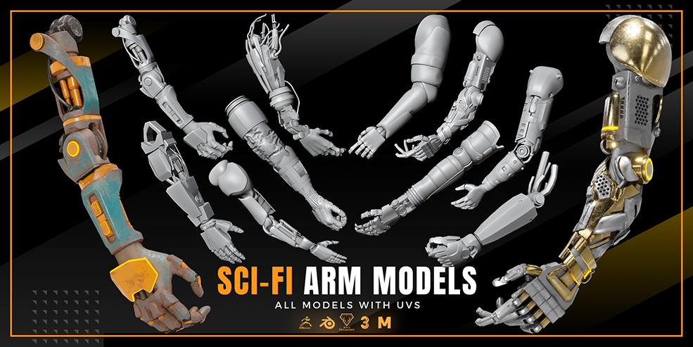 10个科幻机器人机甲手臂3D模型Sci-Fi Arm Models