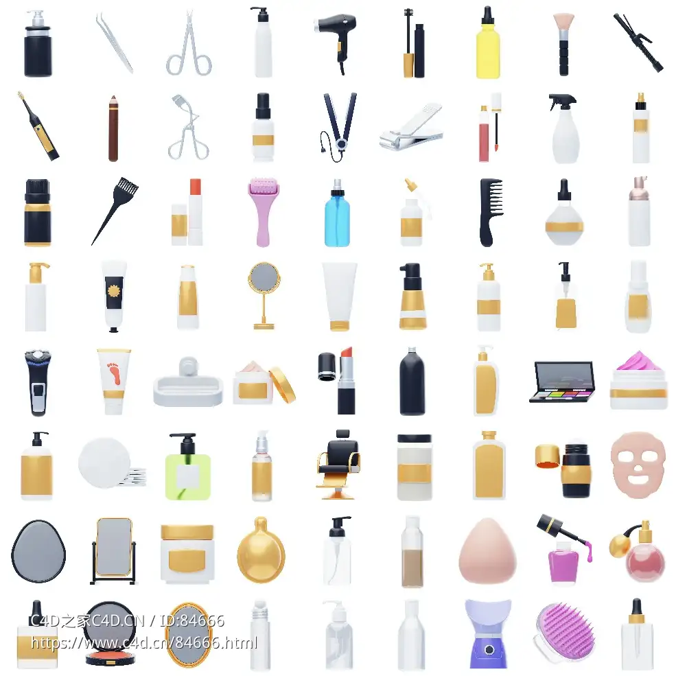 72个卡通美妆产品模型Cartoon beauty products