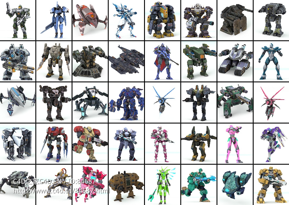 40组《泰坦冲突Techno Strike》全套机器人机甲人物角色武器C4D动画模型
