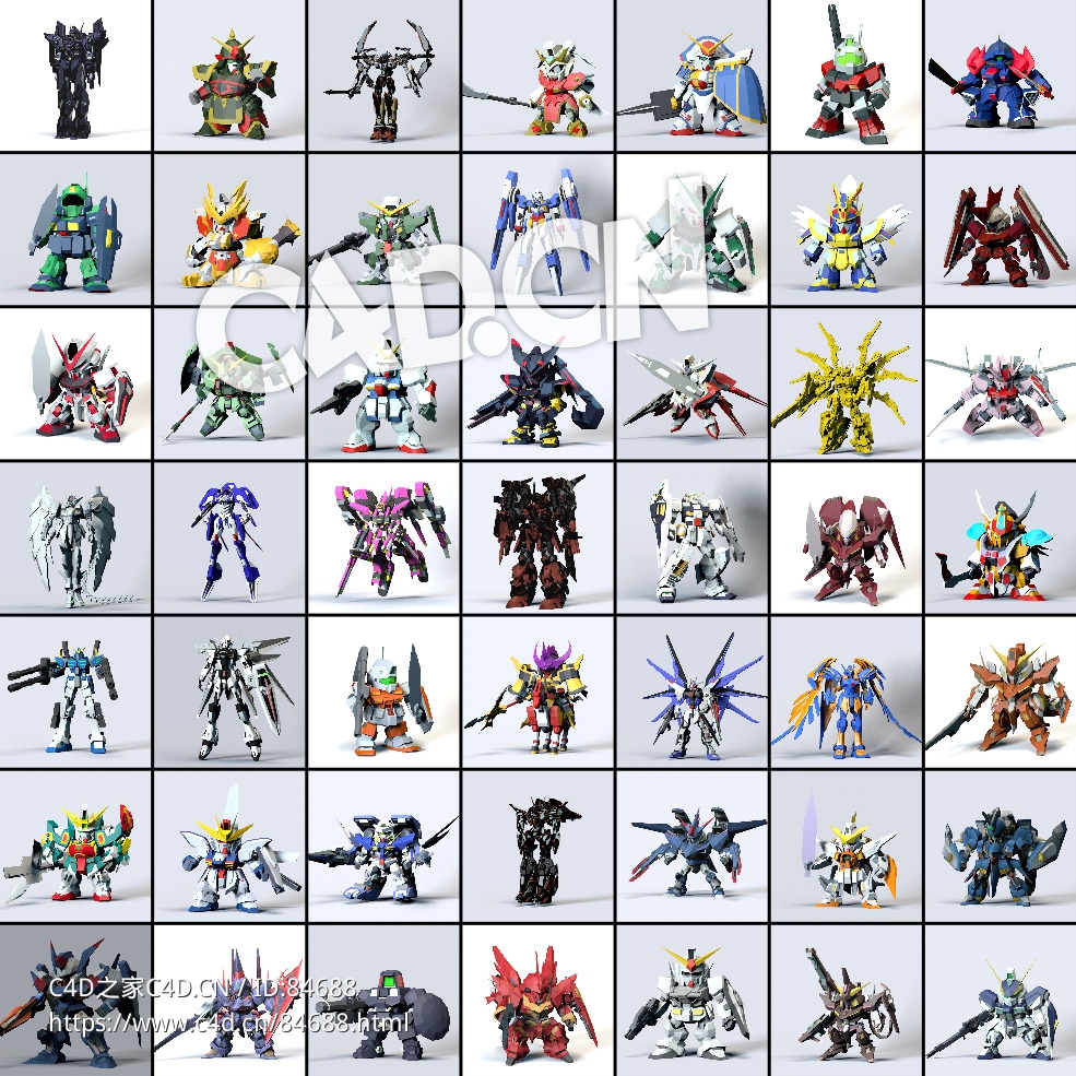 90个Q版高达机甲三维模型游戏卡通人物角色