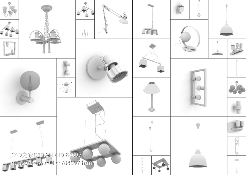 115个现代简约风格的灯具三维模型台灯落地灯吊灯壁灯射灯 - C4D之家 - puzzle(1).jpg