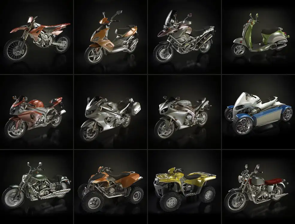 12辆经典家用摩托越野摩托四轮全地形摩托车c4d模型Motorcycle