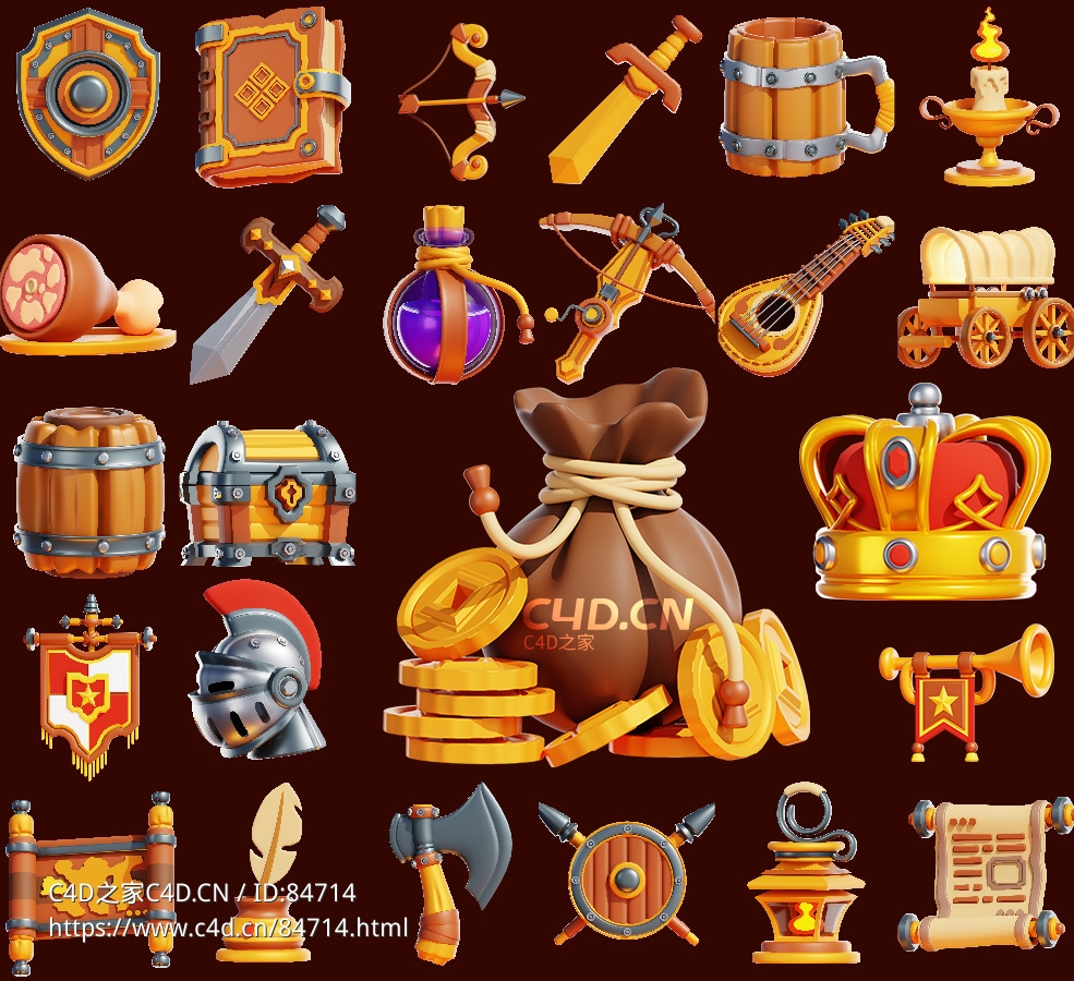 25个中世纪道具装饰卡通模型合集Medieval prop decoration cartoon model