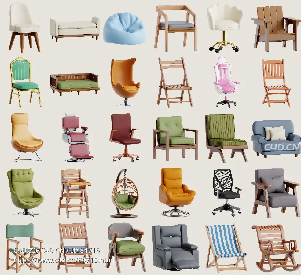 30个卡通家具沙发椅子模型合集Cartoon furniture sofa chair model