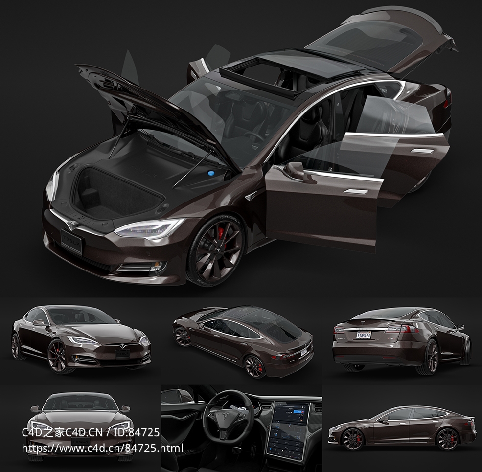 新能源特斯拉电动汽车动画模型Tesla Model S P100D 2020