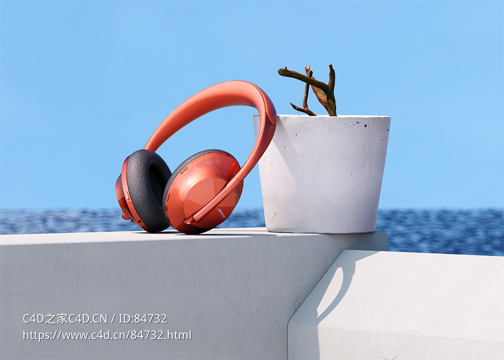 简约蓝天夏日耳机c4d octane模型下载