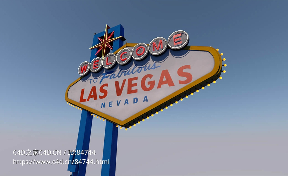 拉斯维加斯店铺广告招牌c4d模型下载Las Vegas Welcome Sign