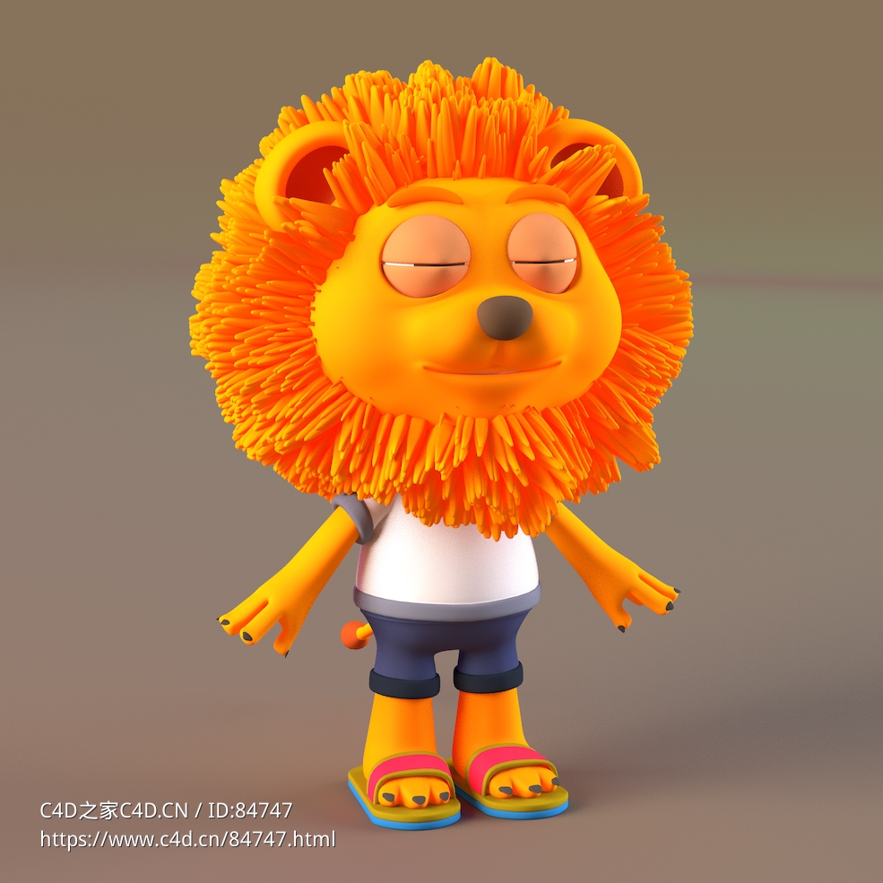 穿拖鞋的小狮子卡通动漫3d模型下载lion c4d model