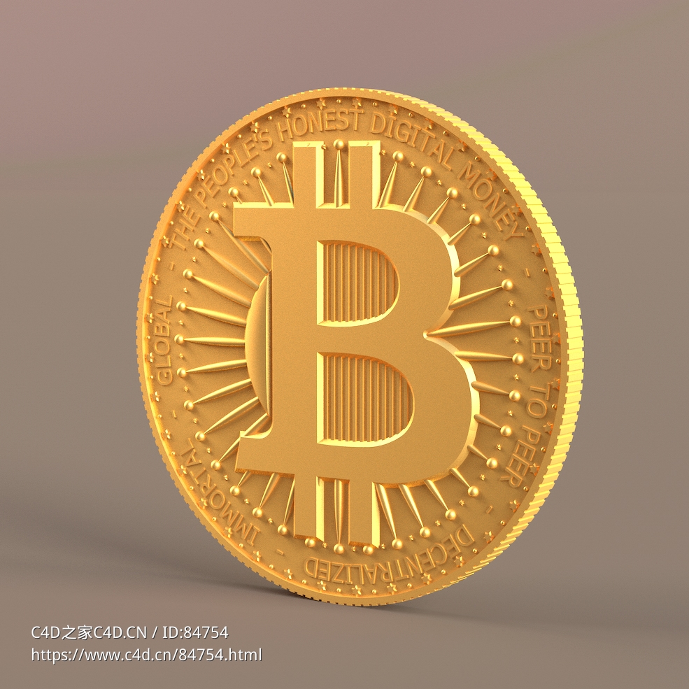 BTC比特币金币c4d模型下载Bitcoin