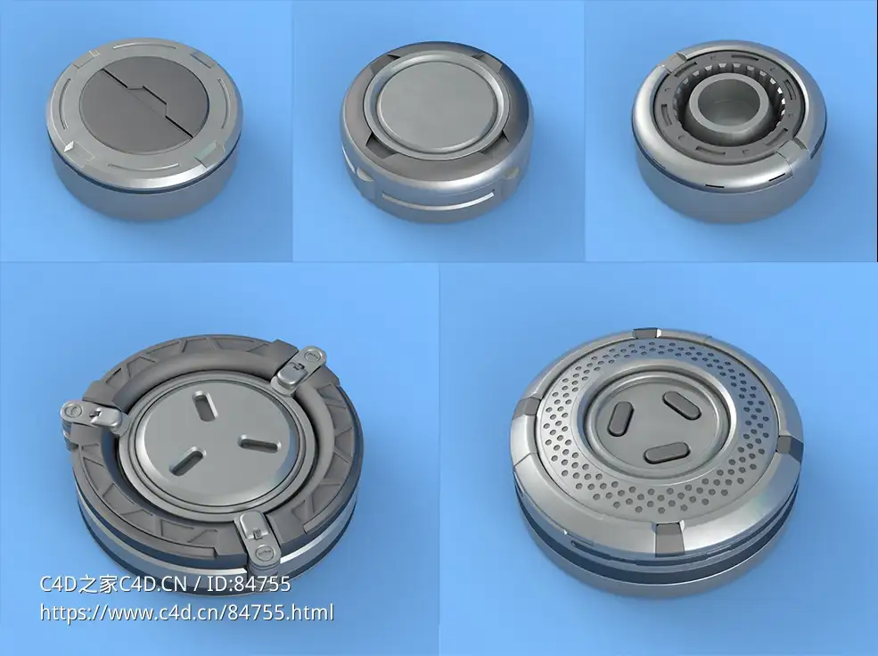 5个现代工业风格圆形机械装置c4d模型下载Circular-Kitbash