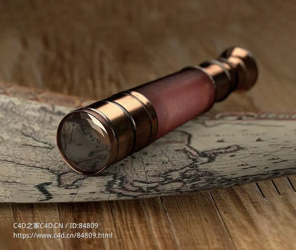 望远镜航海宝藏图模型3D Model Spyglass Nautical Treasure Map