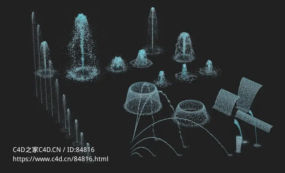 33个喷泉瀑布流水景观模型