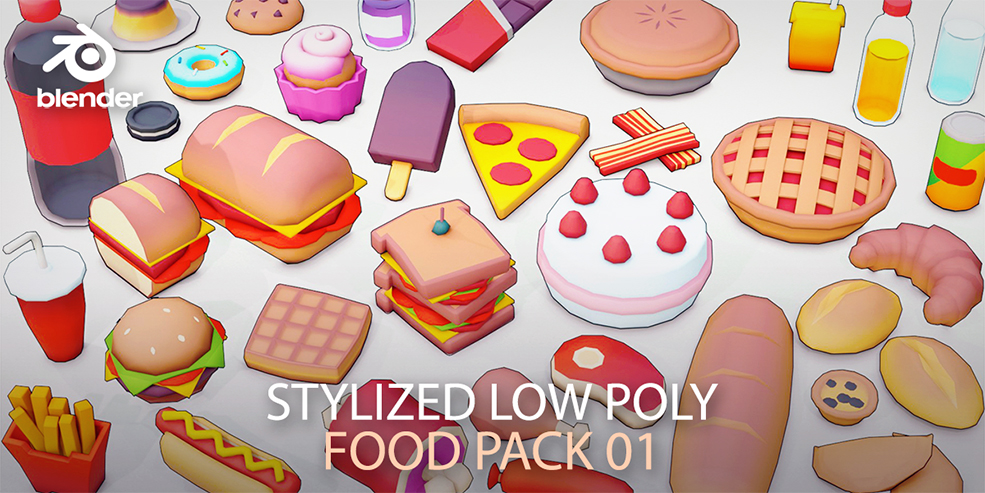 38个卡通低面动漫快餐美食模型Stylized Low Poly Food Pack 01