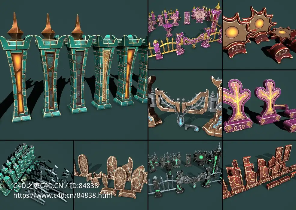 低多边形奇幻墓地建筑游戏模型Fantasy Cemetery 2