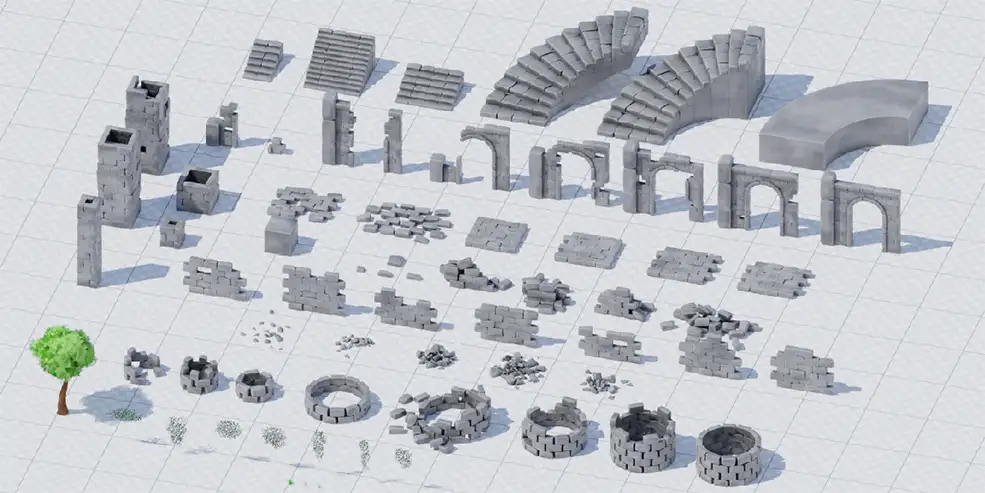 古老城堡砖块废墟残垣断壁建筑模型Stylized Castle Ruins Asset Pack - C4D之家 - BM_showcase.jpg