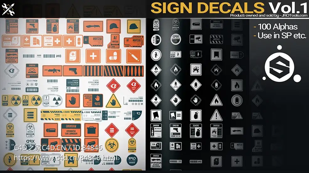 100个Substance Painter标志贴纸贴花素材Sign Decals Vol.1 - C4D之家 - file-2.jpg