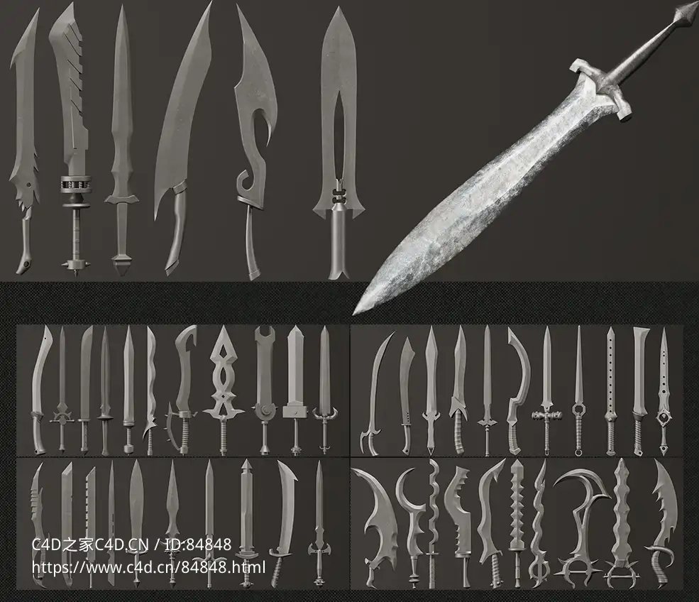50把欧式复古刀剑冷兵器武器模型Sword Base Mesh