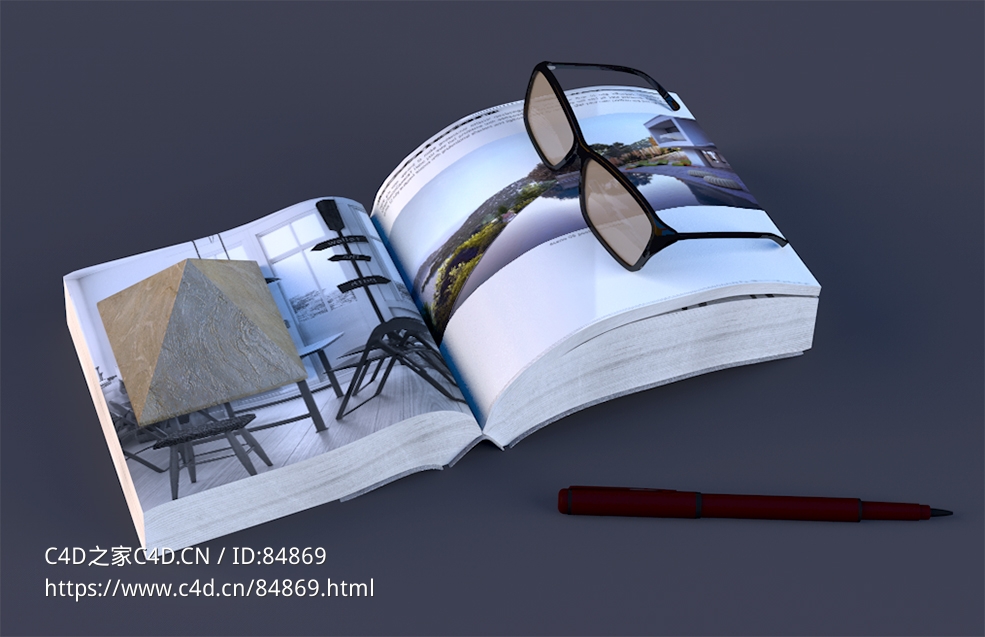 一本翻开的杂志书籍c4d免费模型下载Open magazines and books
