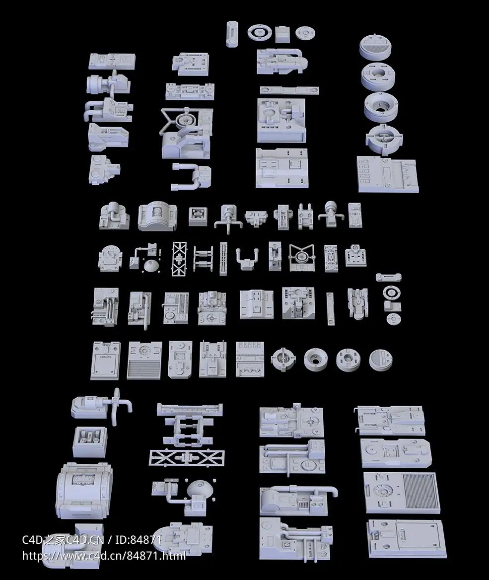 科幻机械零件c4d免费模型下载Scifi Greeble Kitbash 3D model