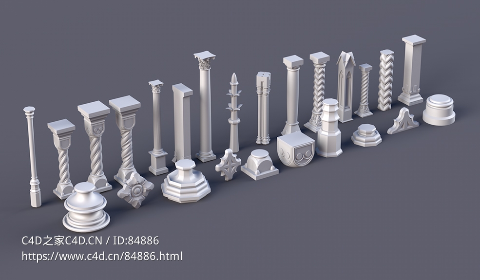 25个石柱柱头建筑c4d模型免费下载collection pillar free 3d model