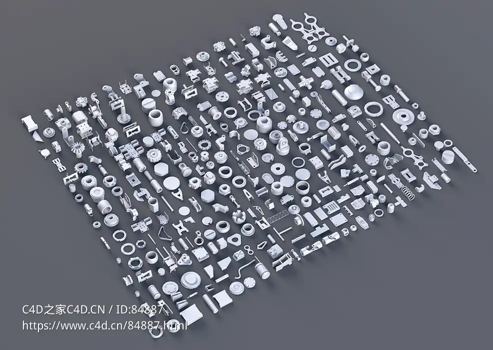340个科幻机械零件配件c4d模型免费下载sci-fi machinery free 3d model