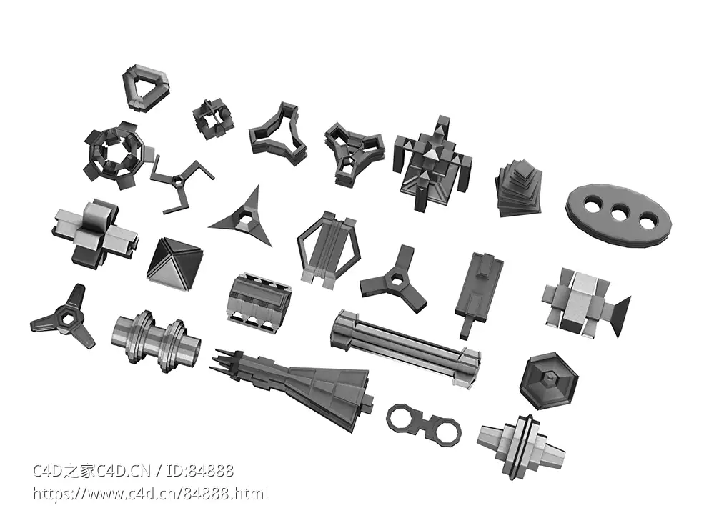 24个科幻硬面科幻工业元素配件c4d模型免费下载hard surface sci-fi industrial kitbash free 3d model