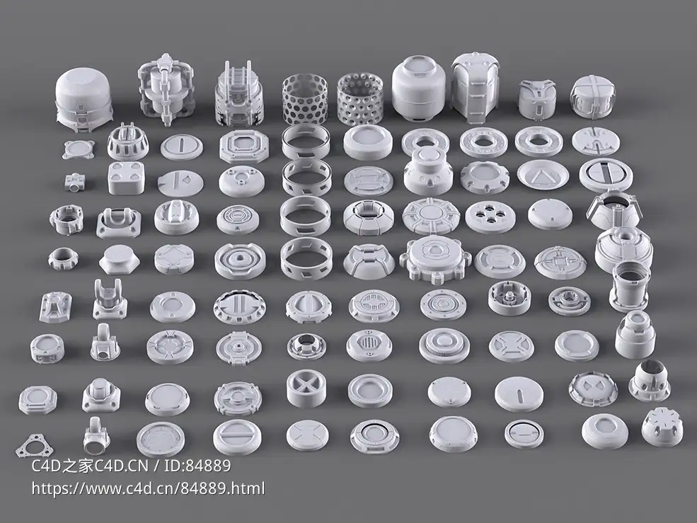 300个精致的科幻工业零部件c4d免费模型下载hard surface sci-fi industrial kitbash