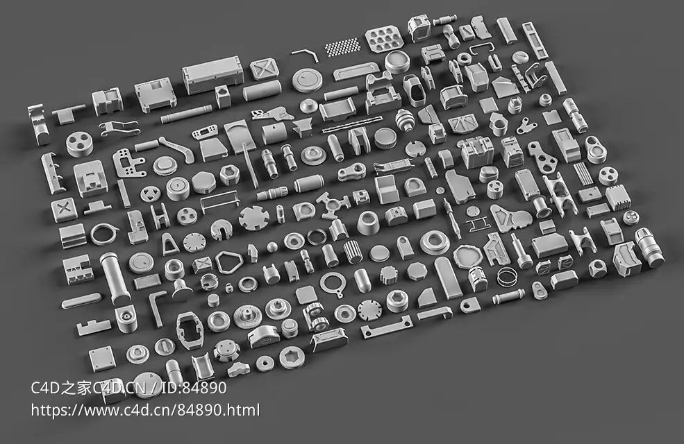 210个硬面机械零件c4d免费模型下载hard surface sci-fi industrial kitbash v2