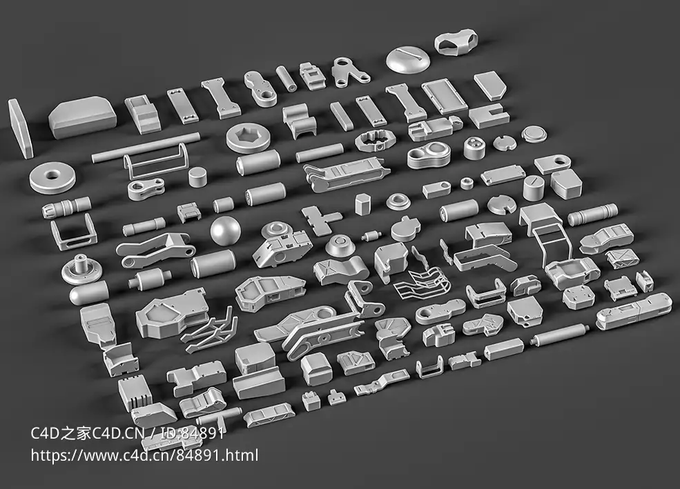 111个硬面机械零件c4d免费模型下载hard surface sci-fi industrial kitbash v2
